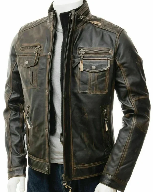 Men's Distressed Genuine Leather Jacket – Versatile Moto Biker Style for Every Occasion