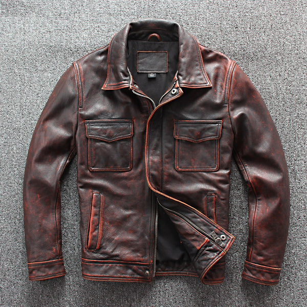 Men's Luxury Leather Jacket – Premium Full-Grain Cowhide, Biker Style, Durable & Soft, Zip-Up Closure