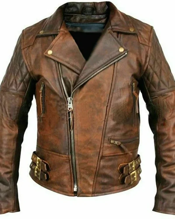 Vintage Style Men's Brown Leather Jacket - Handcrafted Distressed Leather Biker Jacket